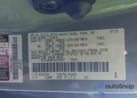2025 Toyota Tundra Sr5 4Wd from USA, damaged, VIN 5TFLA5DB7SX334037